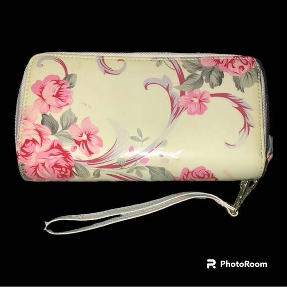 NWOT | Double Sided Wallet/Wristlet | Cream with Pink Flowers & Gold Hardware - Picture 2 of 3